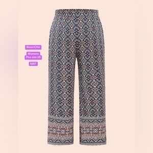 BloomChic Womens plus size 28 Boho Print Elastic Waist Wide Leg Pants NWT